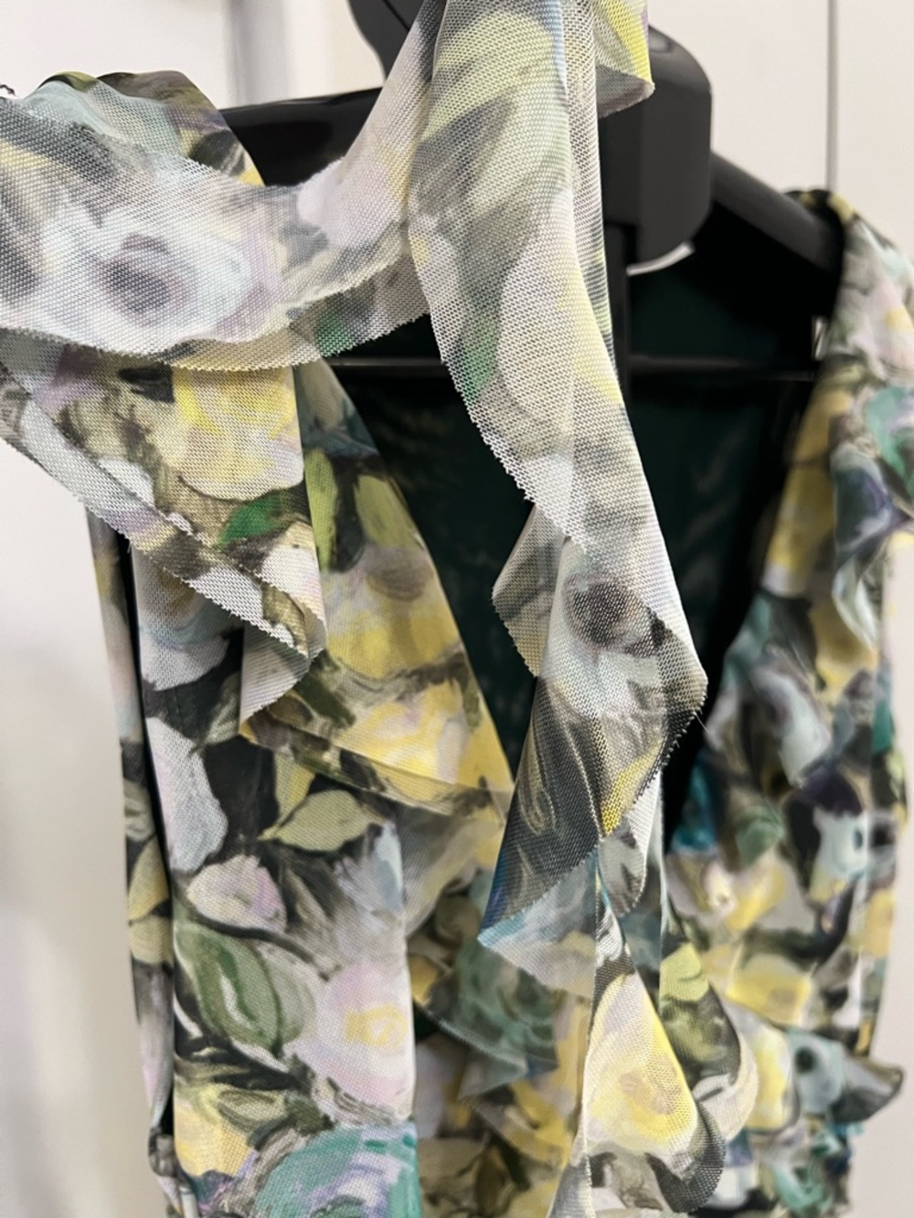 Zara NWT Floral Ruched Mesh Mini Dress Size L Ruffle Trim Sleeveless - Picture 5 of 14